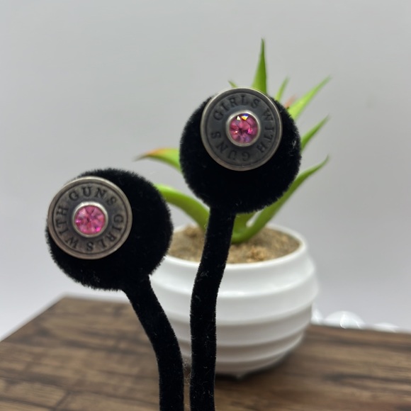 Montana Silversmiths Jewelry - Montana Silversmith Girls with Guns Bullet Earrings Pink Crystals Antiqued Metal